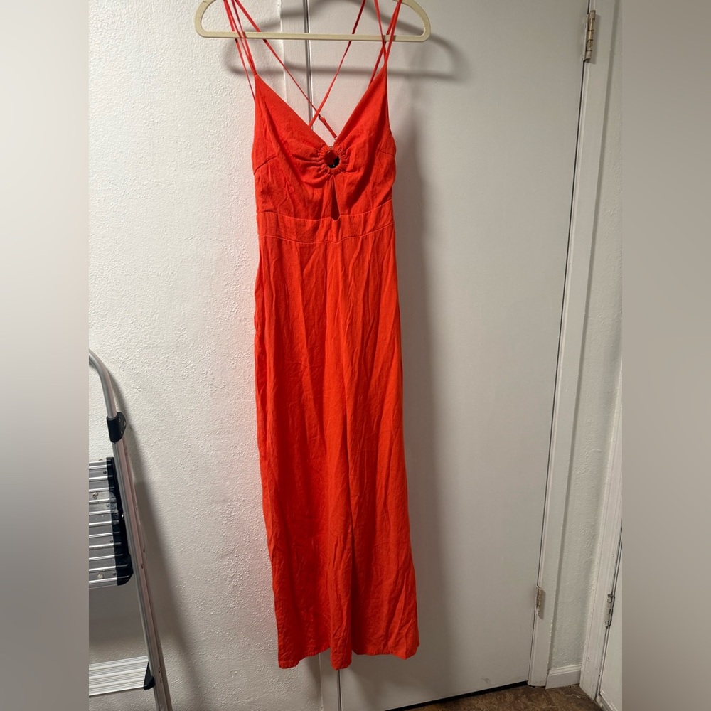 Lulu's Fiery Orange Strappy Maxi Dress with Ring Detail